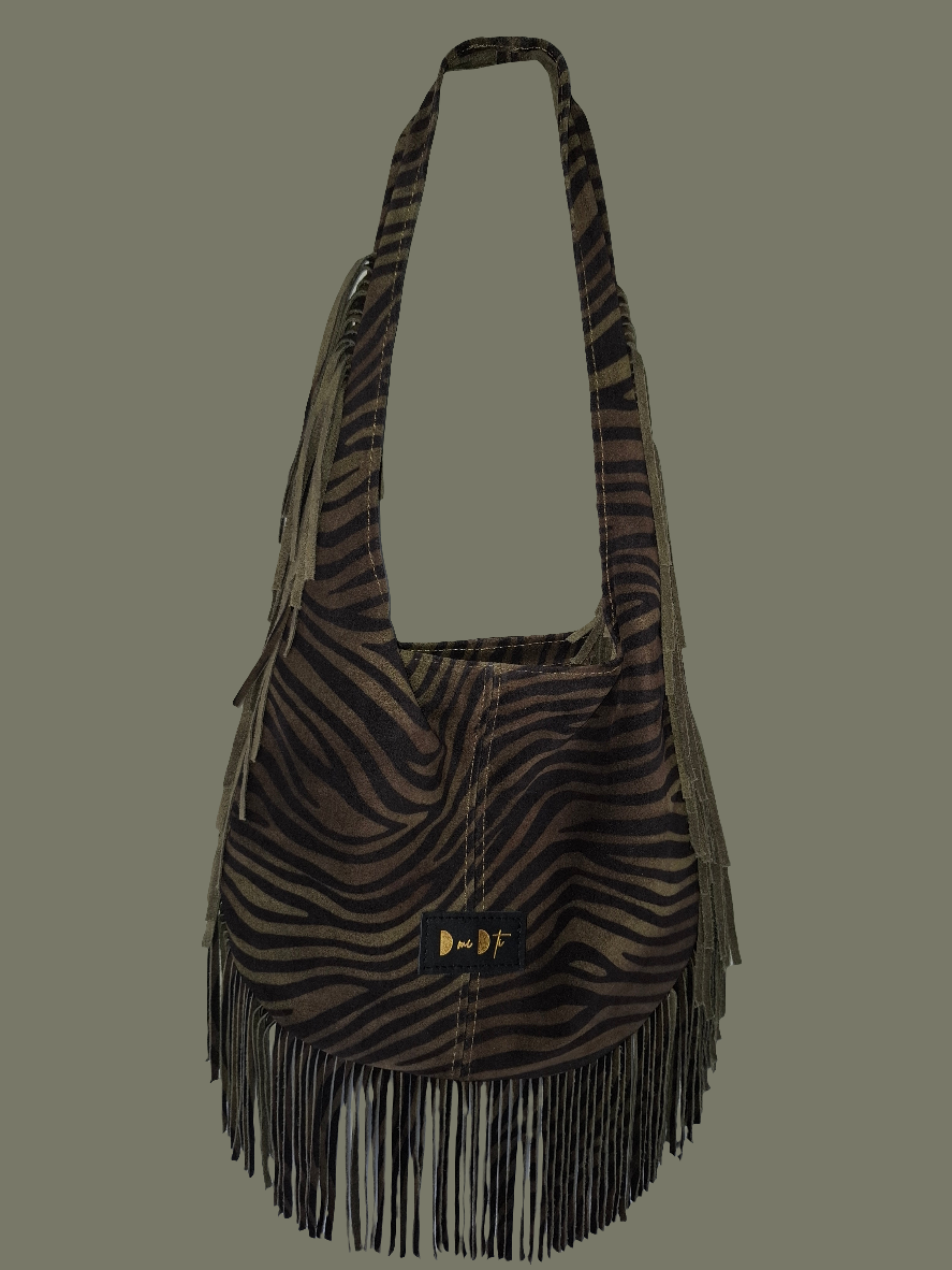 Bolso SOTO serraje flecos estampado cebra