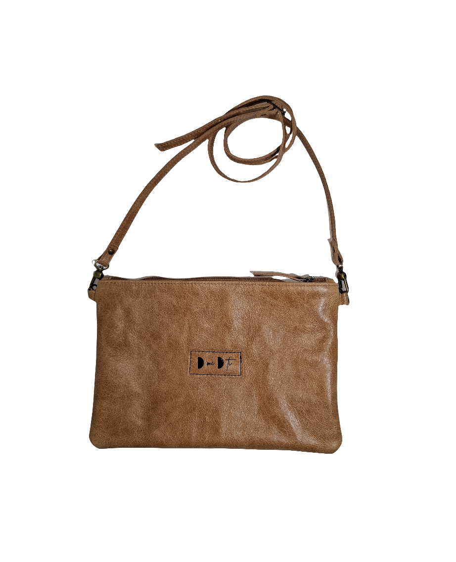 Bolso bandolera DOBRA piel envejecida marrón reversible