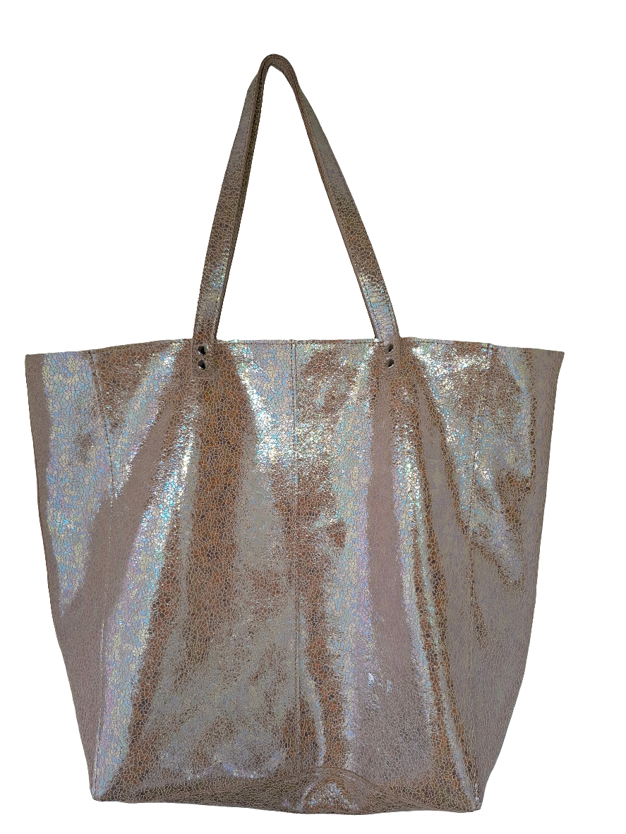 Bolso shopper VEGA XL piel brillante tornasolada beige