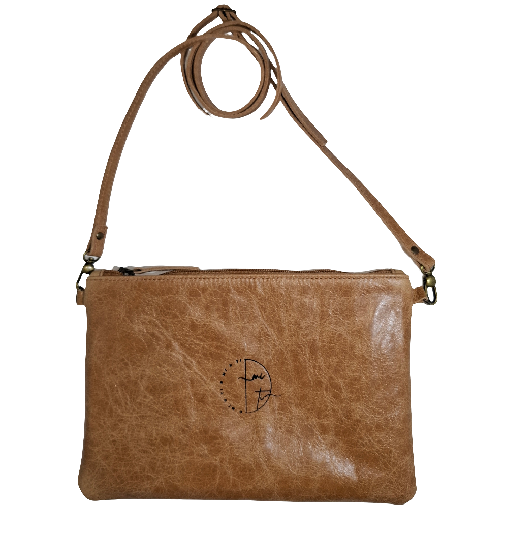Bolso bandolera DOBRA piel envejecida marrón reversible