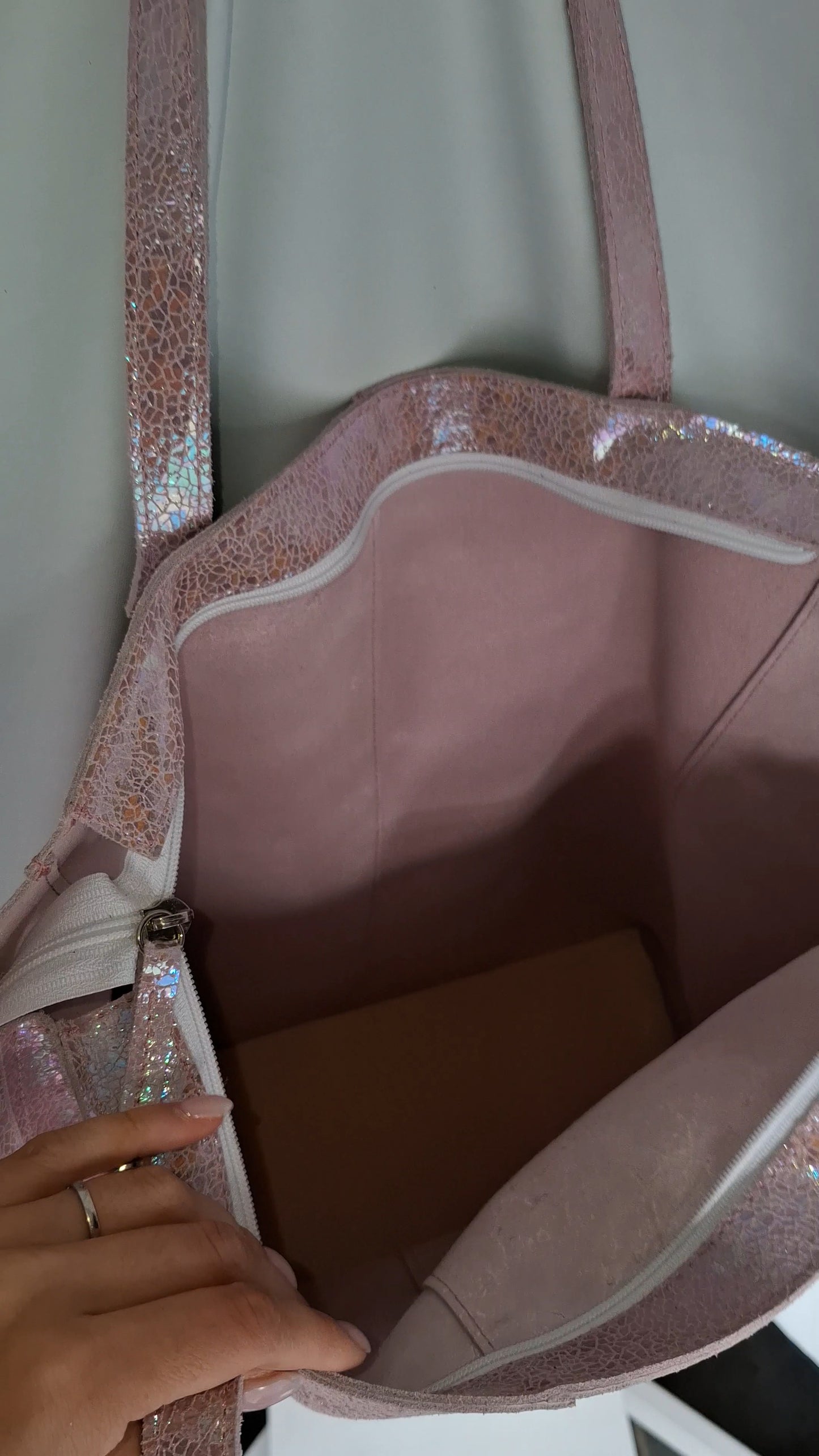 Bolso shopper VEGA XL piel brillante tornasolada rosa