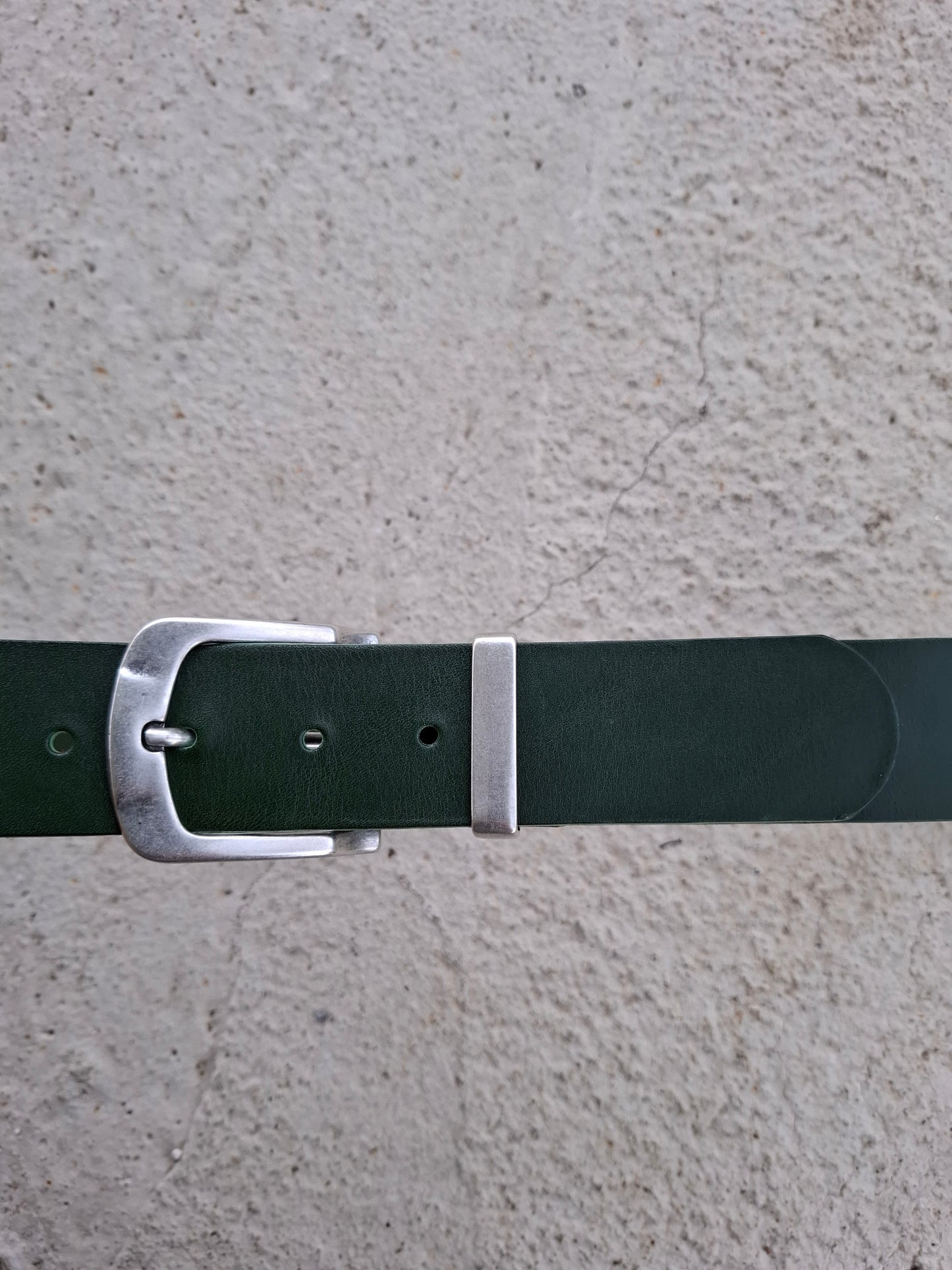 Cinturón hombre de piel verde 4cm hebilla plata vieja