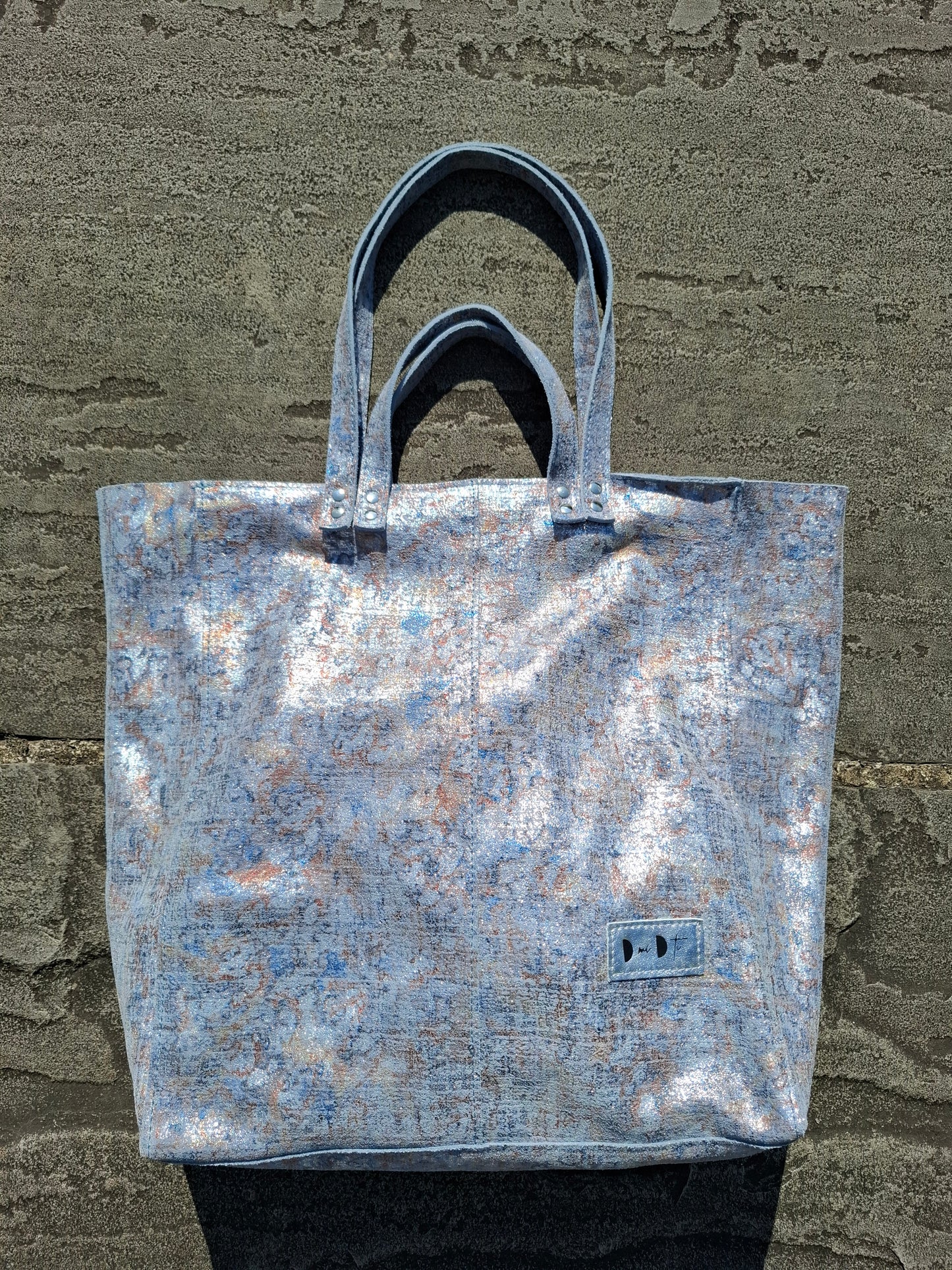 Bolso shopper VEGA XL piel jaspeado azul y plata