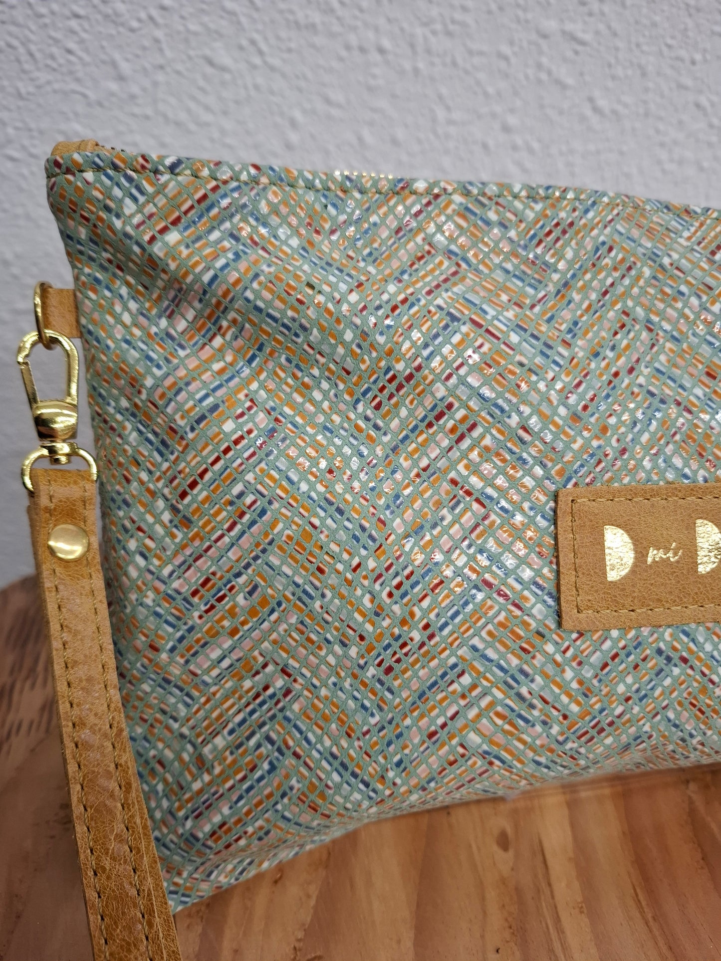Bolso de mano DOBRA piel azul y mostaza