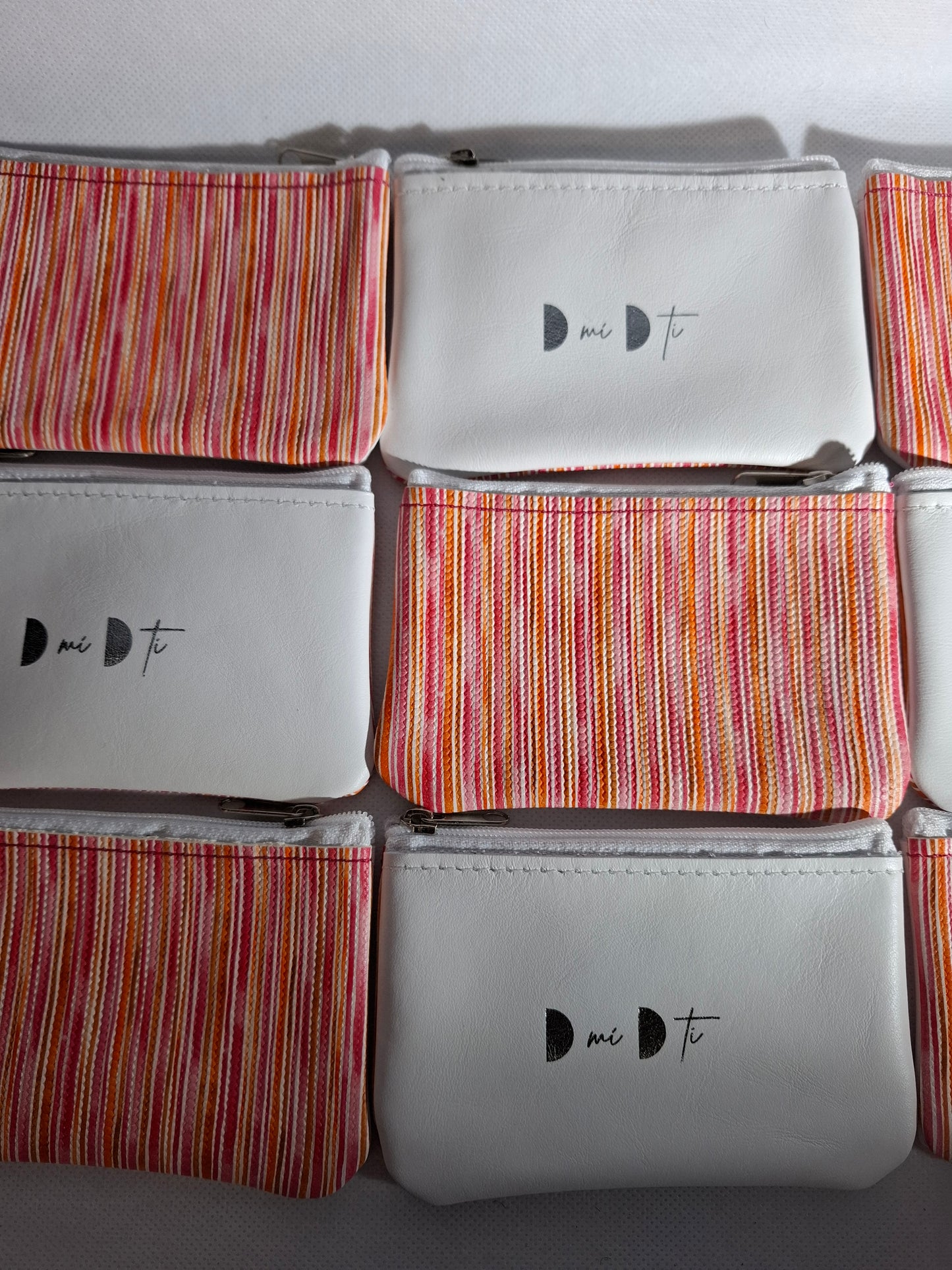 Monedero de piel rayas rosa y blanco