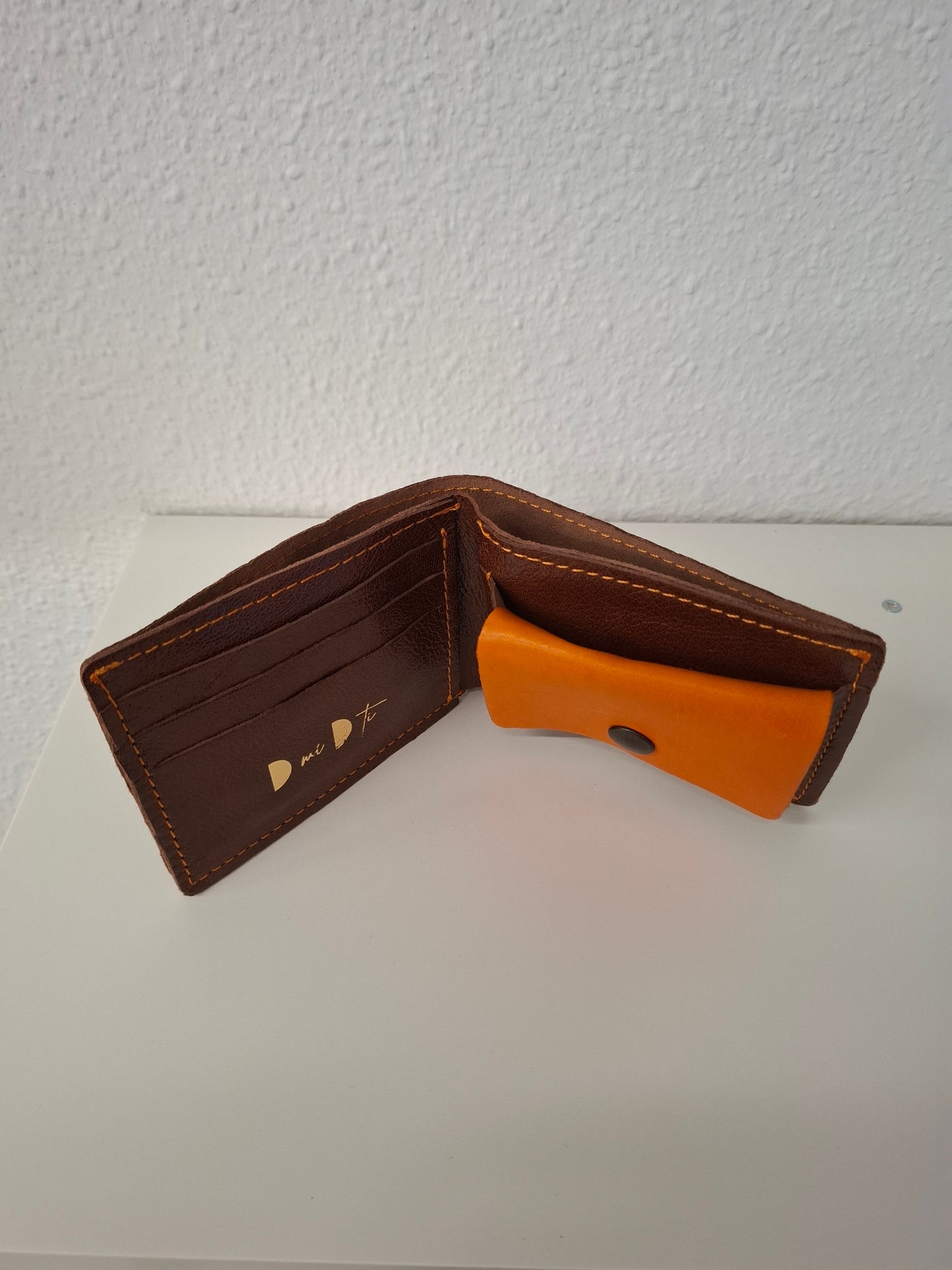 Cartera hombre piel marrón y naranja