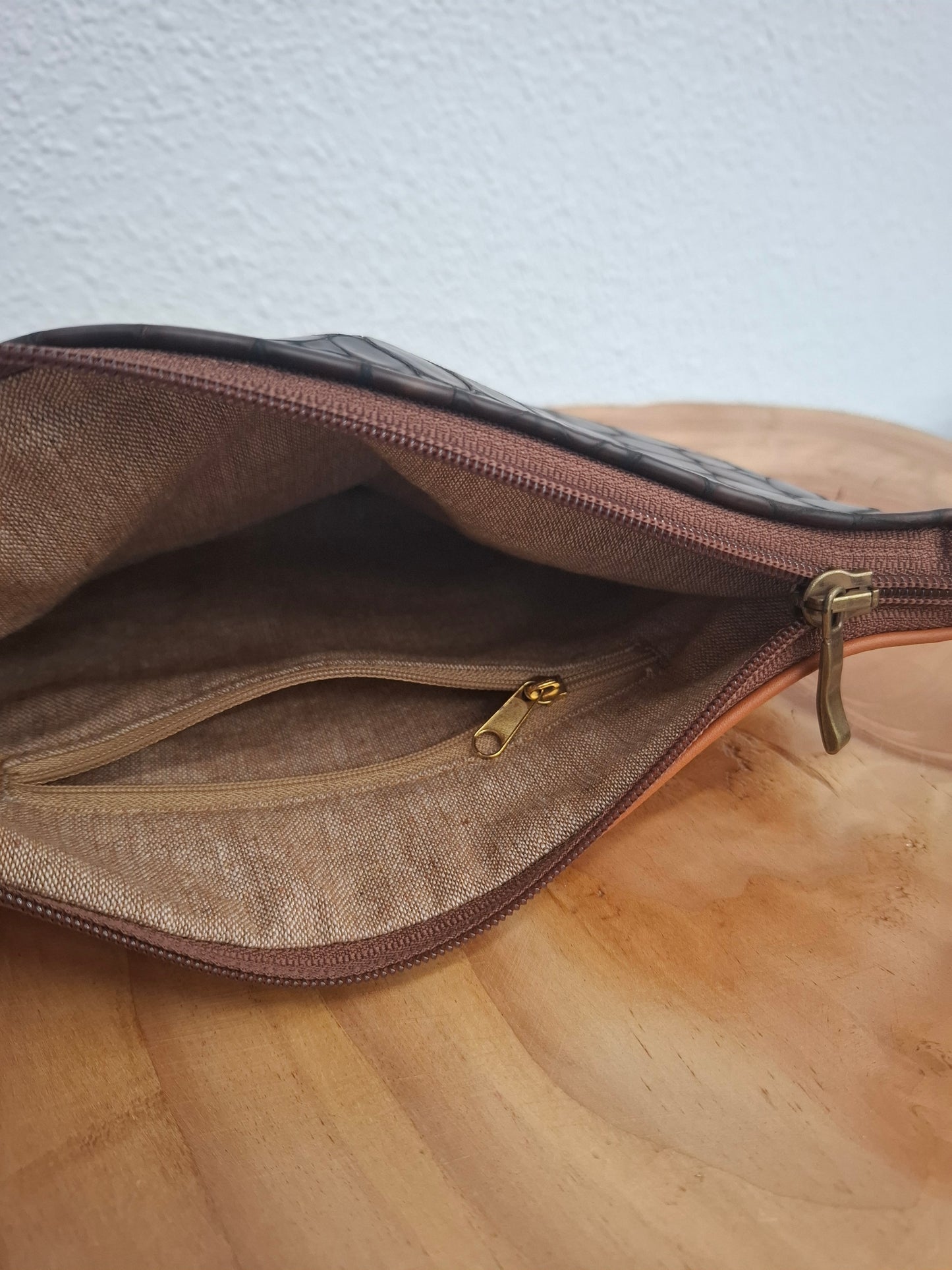 Bolso de mano DOBRA piel madera y camel