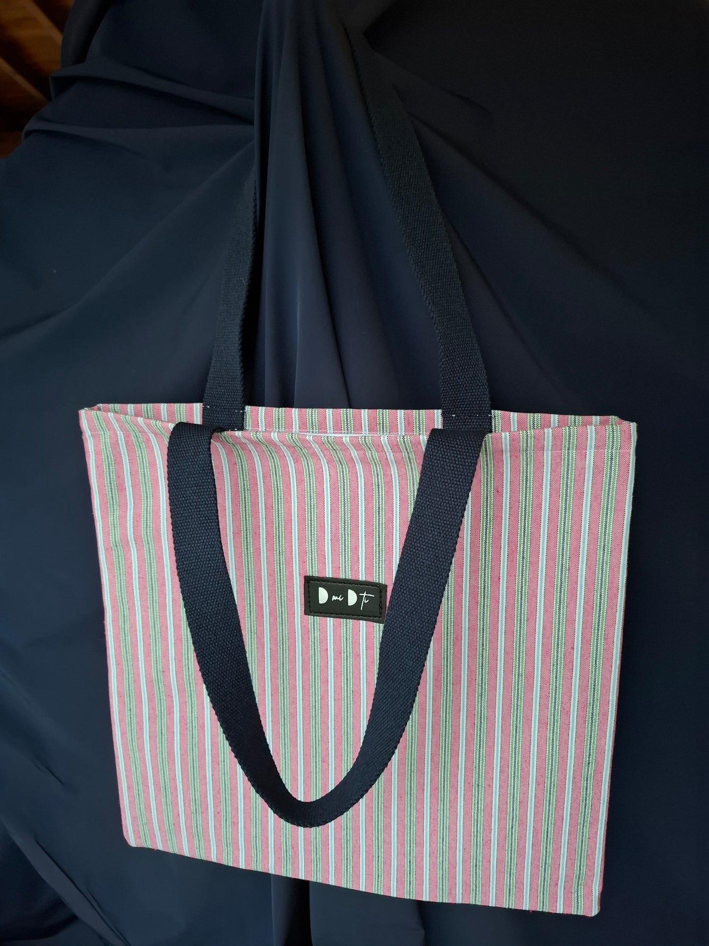 Bolsa IGUÑA rayas rosa y verde