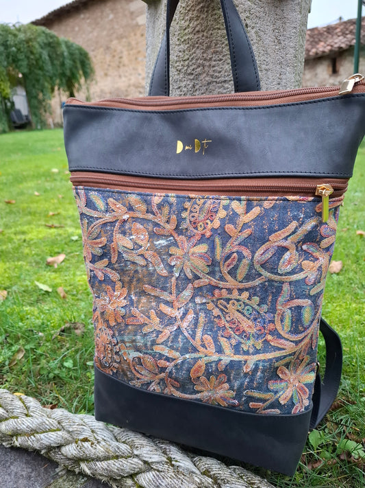 Mochila antirrobo XL TERRA CHÁ piel negra y denim efecto óxido