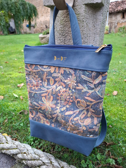 Mochila antirrobo TERRA CHÁ piel azul y denim efecto óxido