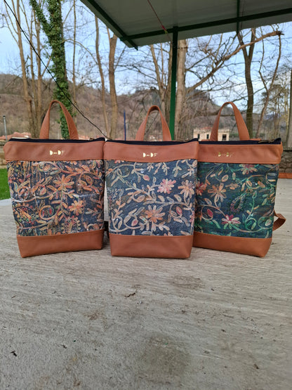 Mochila antirrobo TERRA CHÁ piel marrón y denim efecto óxido