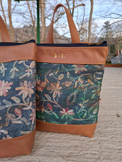 Mochila antirrobo TERRA CHÁ piel marrón y denim efecto óxido