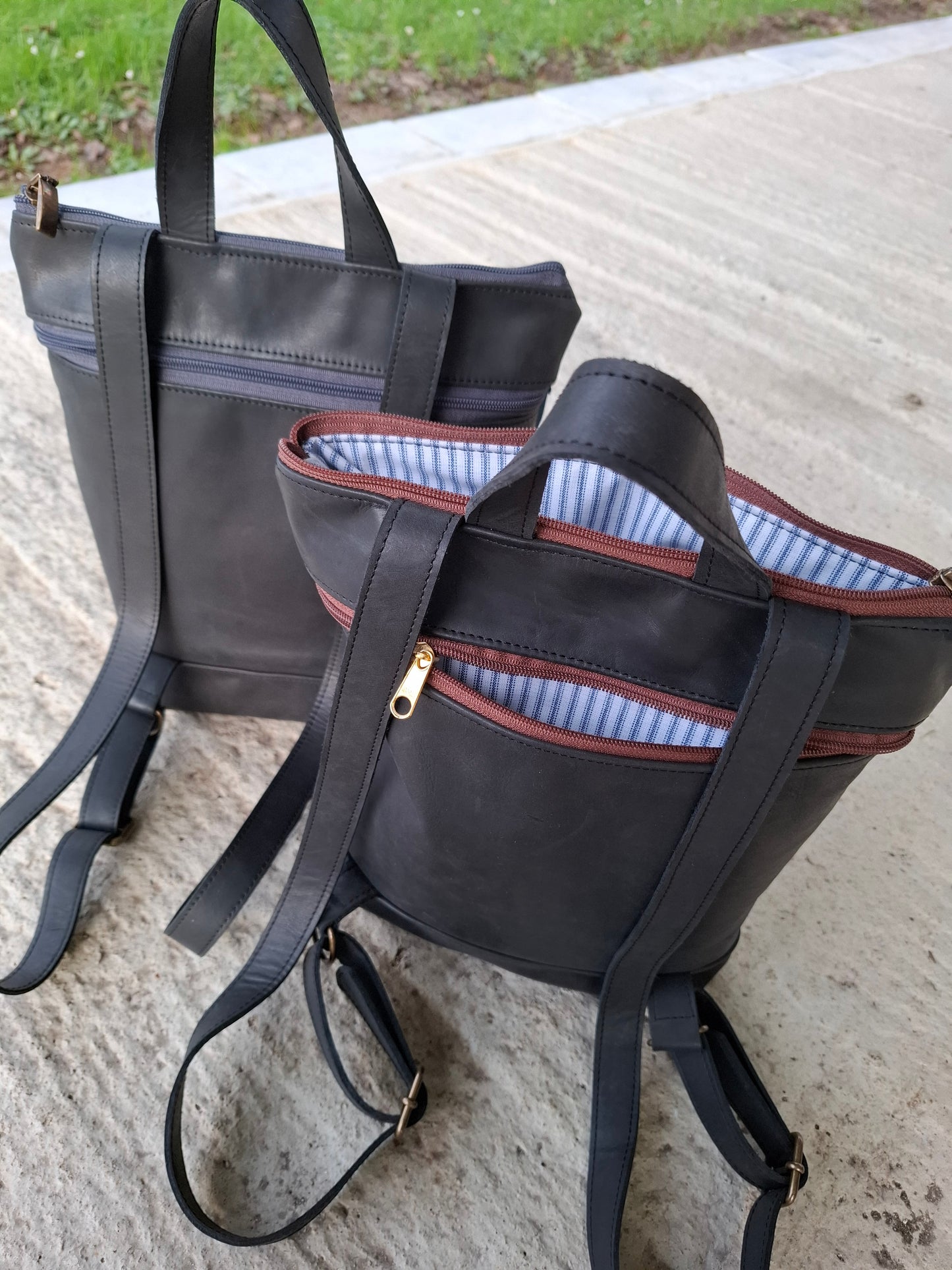 Mochila antirrobo TERRA CHÁ piel negra y denim efecto óxido