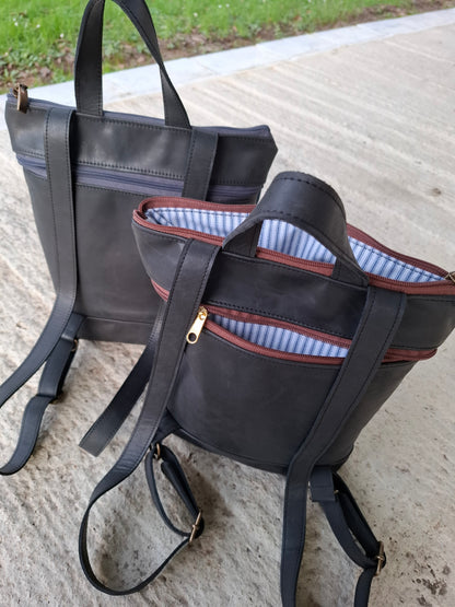Mochila antirrobo TERRA CHÁ piel negra y denim efecto óxido