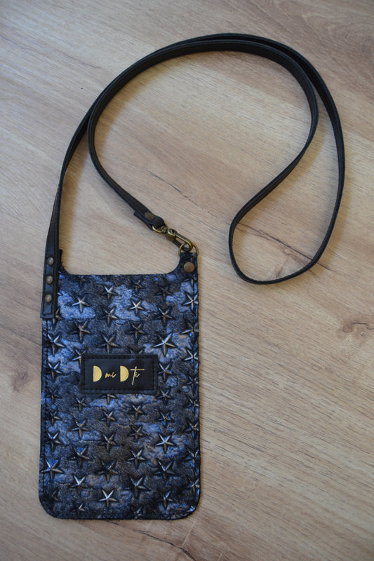 Bolso de móvil piel con pelo estrellas