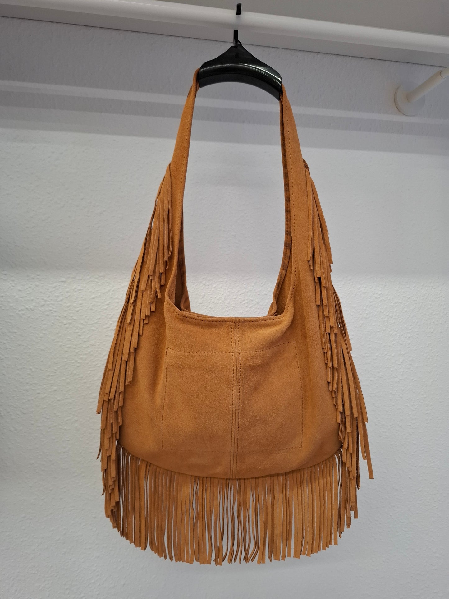 Bolso SOTO serraje flecos cebra camel