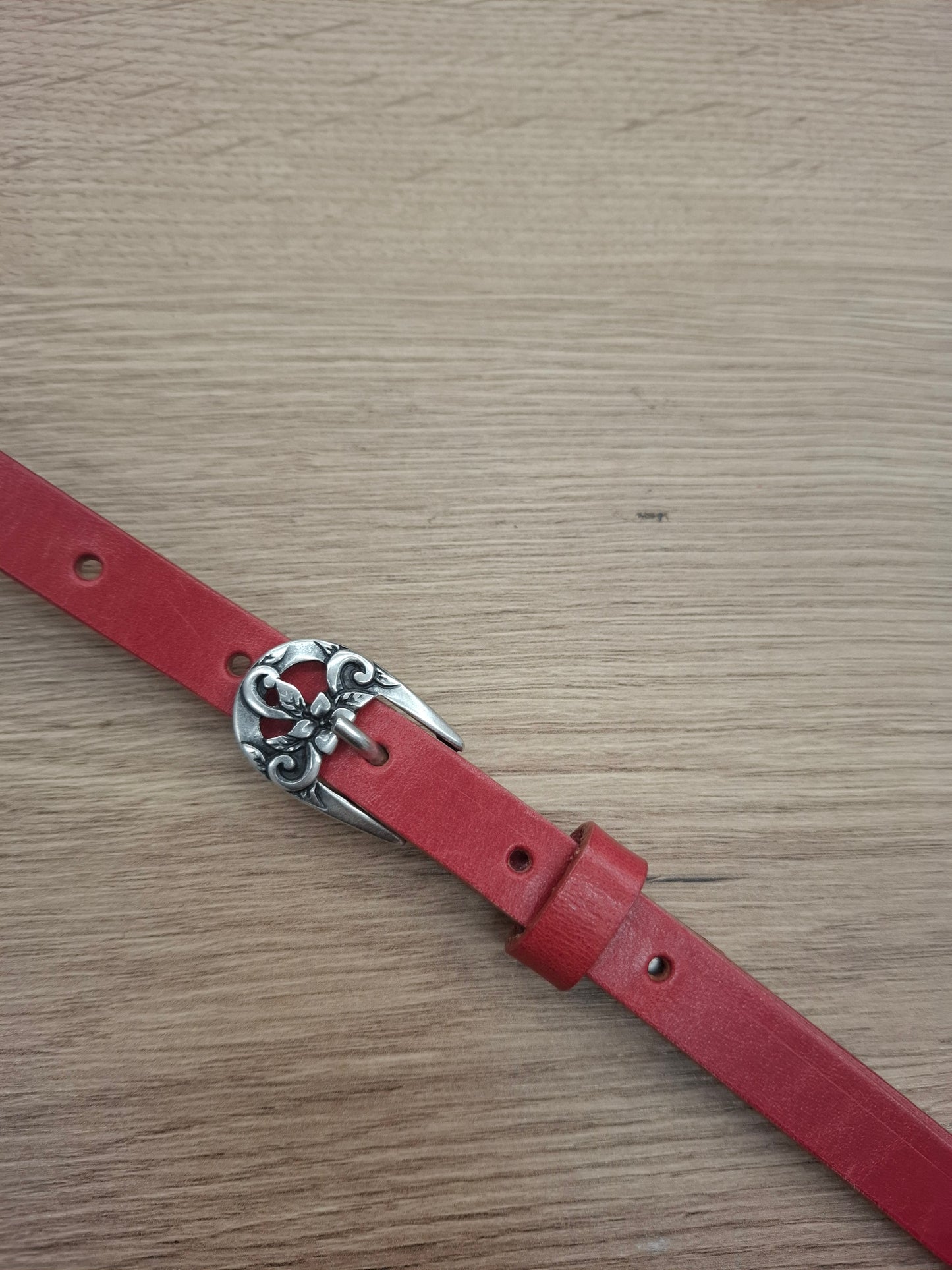 Cinturón de piel rosa 1,5cm hebilla plata vieja