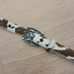 Cinturón de piel con pelo vaca 2,5cm hebilla lagartijas plata vieja