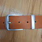 Cinturón hombre de piel camel 4cm hebilla plata vieja muescas