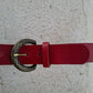 Cinturón de piel cereza 4cm hebilla oro envejecido y negro