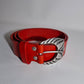 Cinturón de piel rojo 4cm hebilla flor