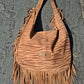 Bolso SOTO serraje flecos estampado cebra camel