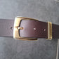 Cinturón hombre de piel marrón 4cm hebilla oro viejo con raya negra