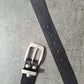 Cinturón hombre de piel negro 3,5cm hebilla plata vieja