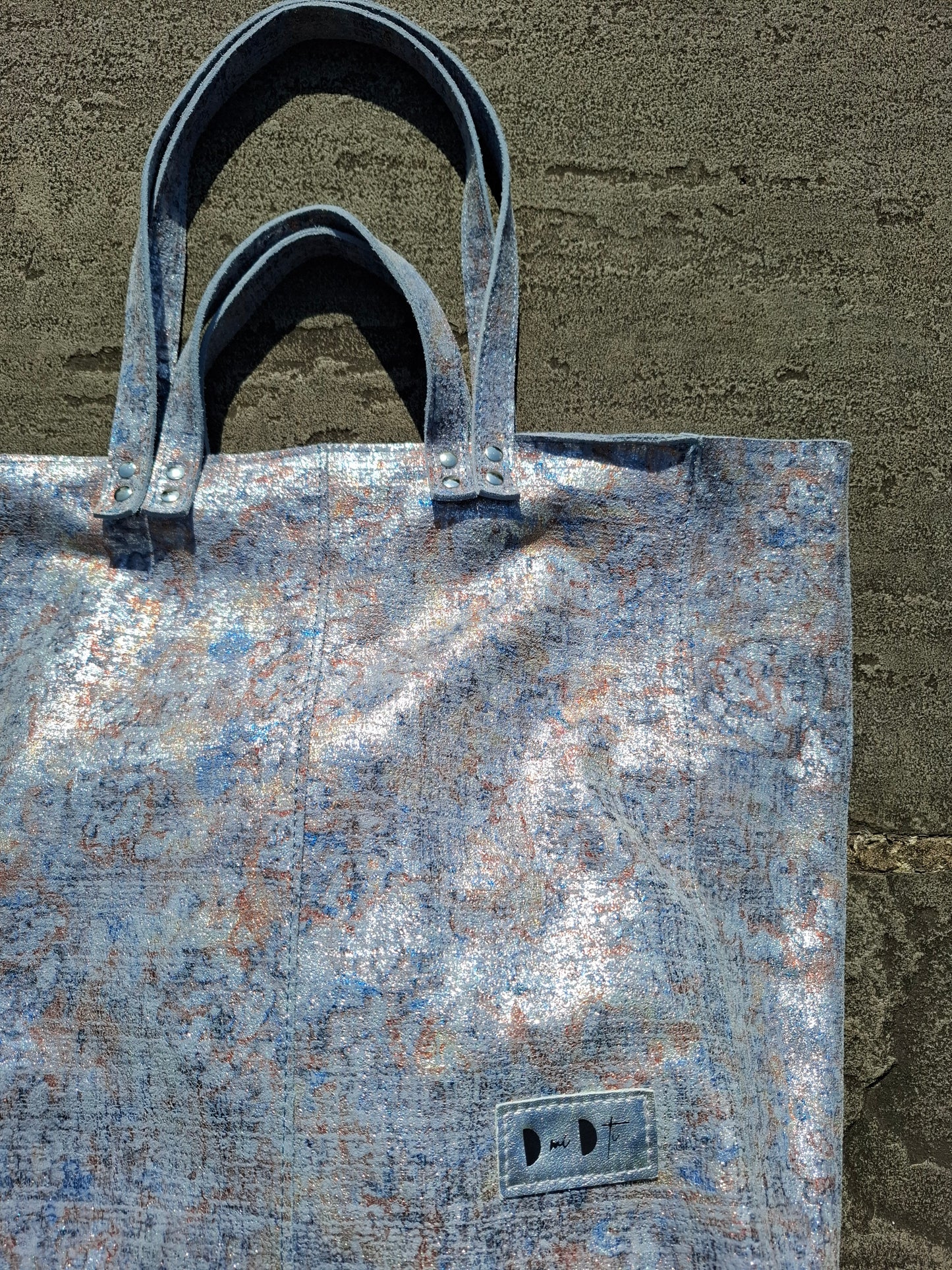 Bolso shopper VEGA XL piel jaspeado azul y plata