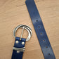 Cinturón de piel azul 3,5cm hebilla plata vieja ola