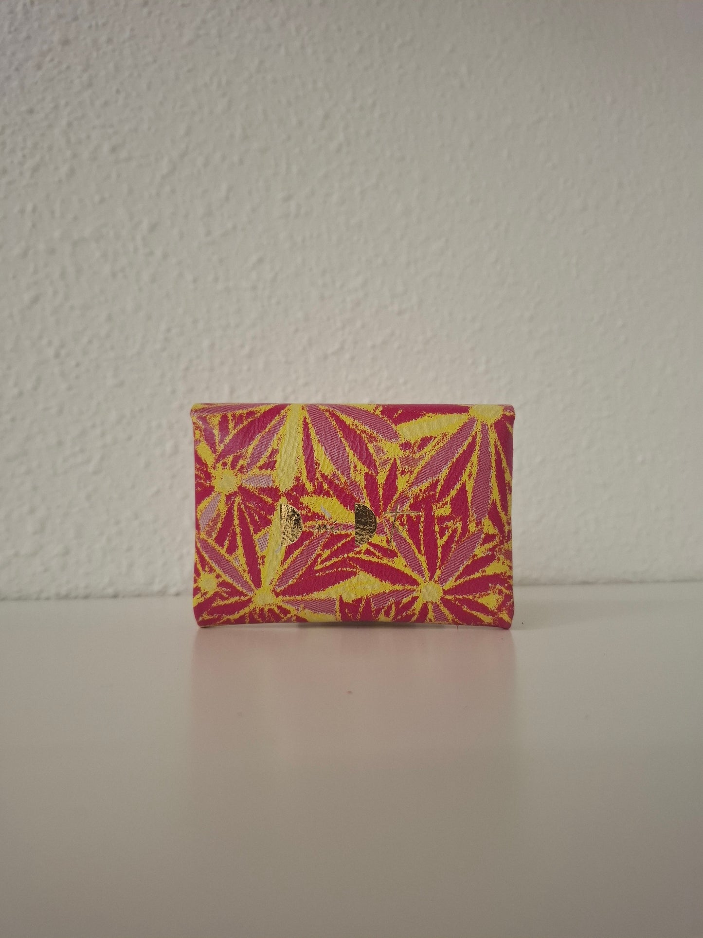 Monedero corchete piel flores rosa amarillo