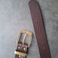 Cinturón hombre de piel marrón 4cm hebilla oro viejo con raya negra