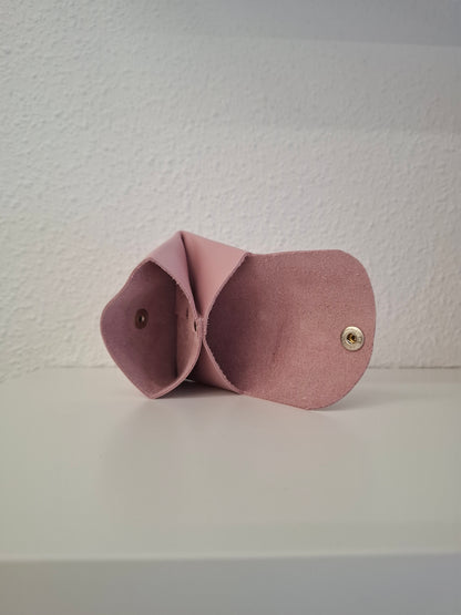 Monedero corchete piel lisa rosa