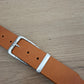 Cinturón hombre de piel camel 4cm hebilla plata vieja con X