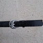 Cinturón de piel negro coco 3cm hebilla plata vieja