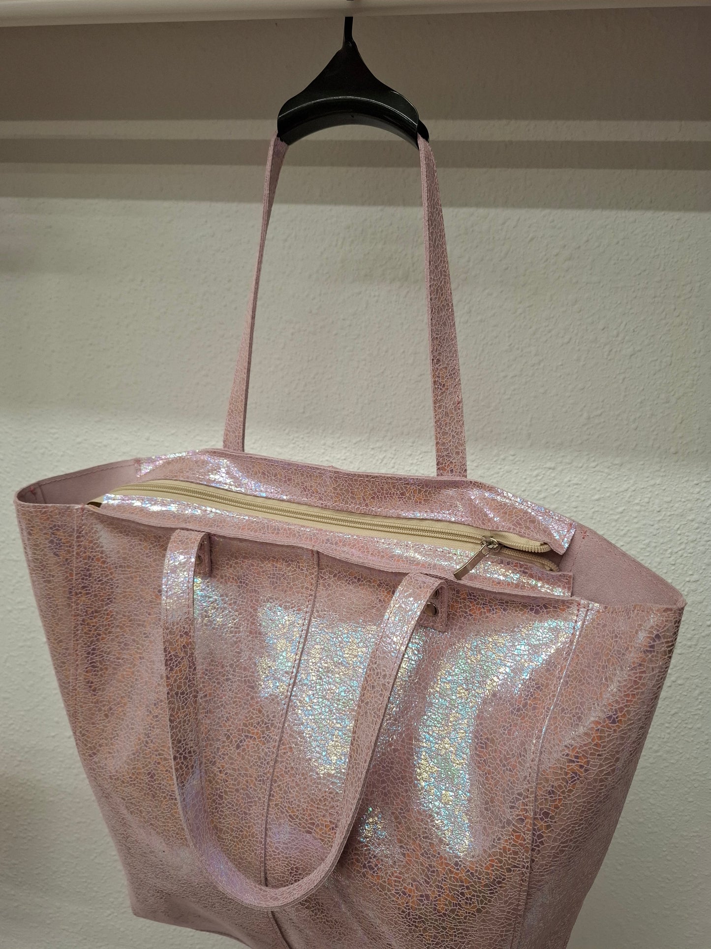 Bolso shopper VEGA XL piel brillante tornasolada rosa