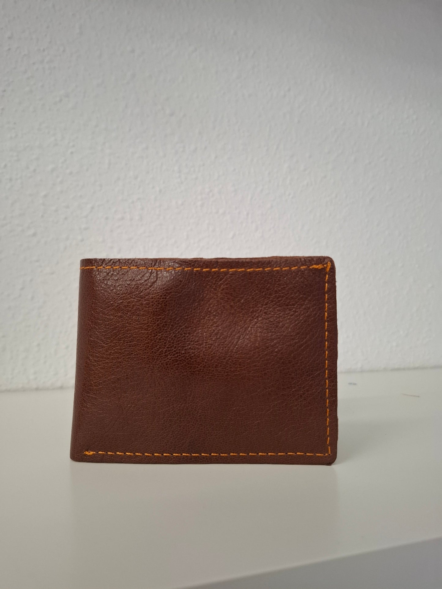 Cartera hombre piel marrón y naranja