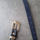Cinturón de piel azul 2cm hebilla oro viejo