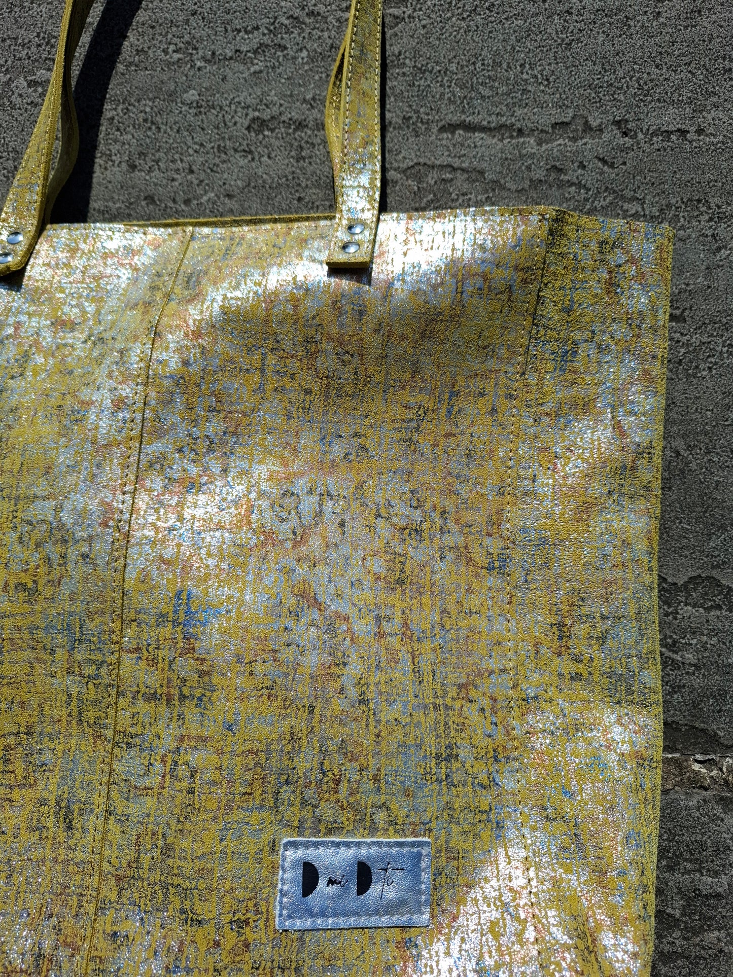 Bolso shopper VEGA XL piel jaspeado amarillo y plata