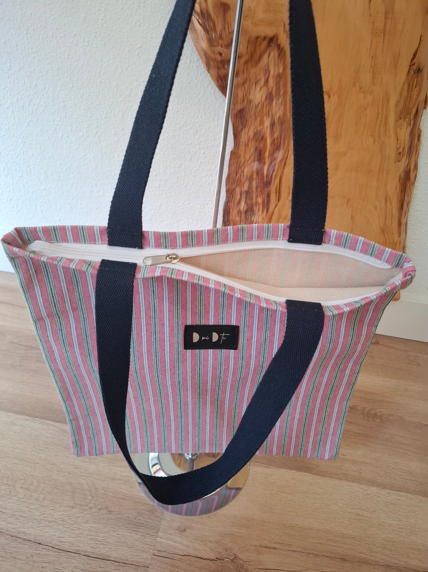 Bolsa IGUÑA rayas rosa y verde
