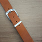 Cinturón hombre de piel camel 4cm hebilla plata vieja