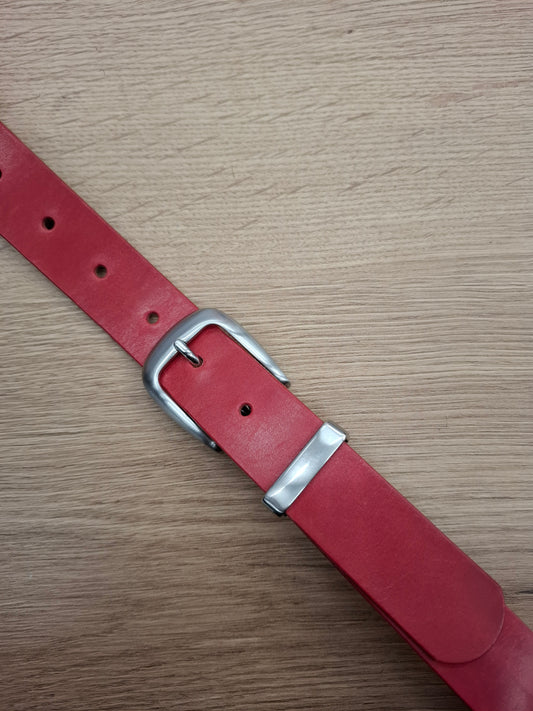 Cinturón de piel rosa 3cm hebilla plata satinada