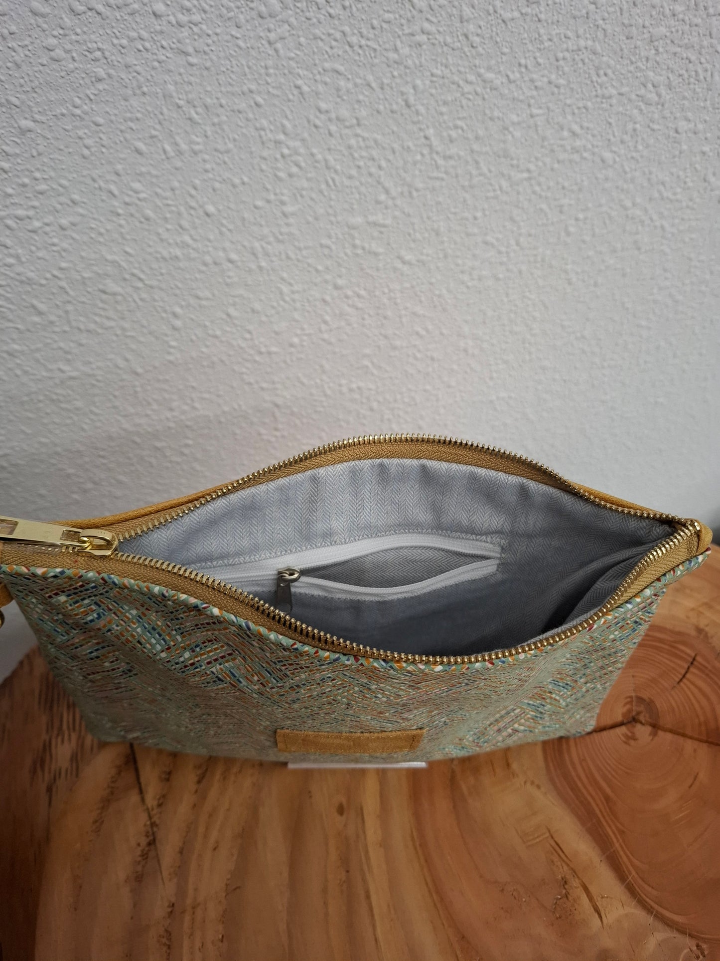 Bolso de mano DOBRA piel azul y mostaza