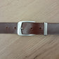 Cinturón hombre de piel marrón coñac 3,5cm hebilla plata vieja