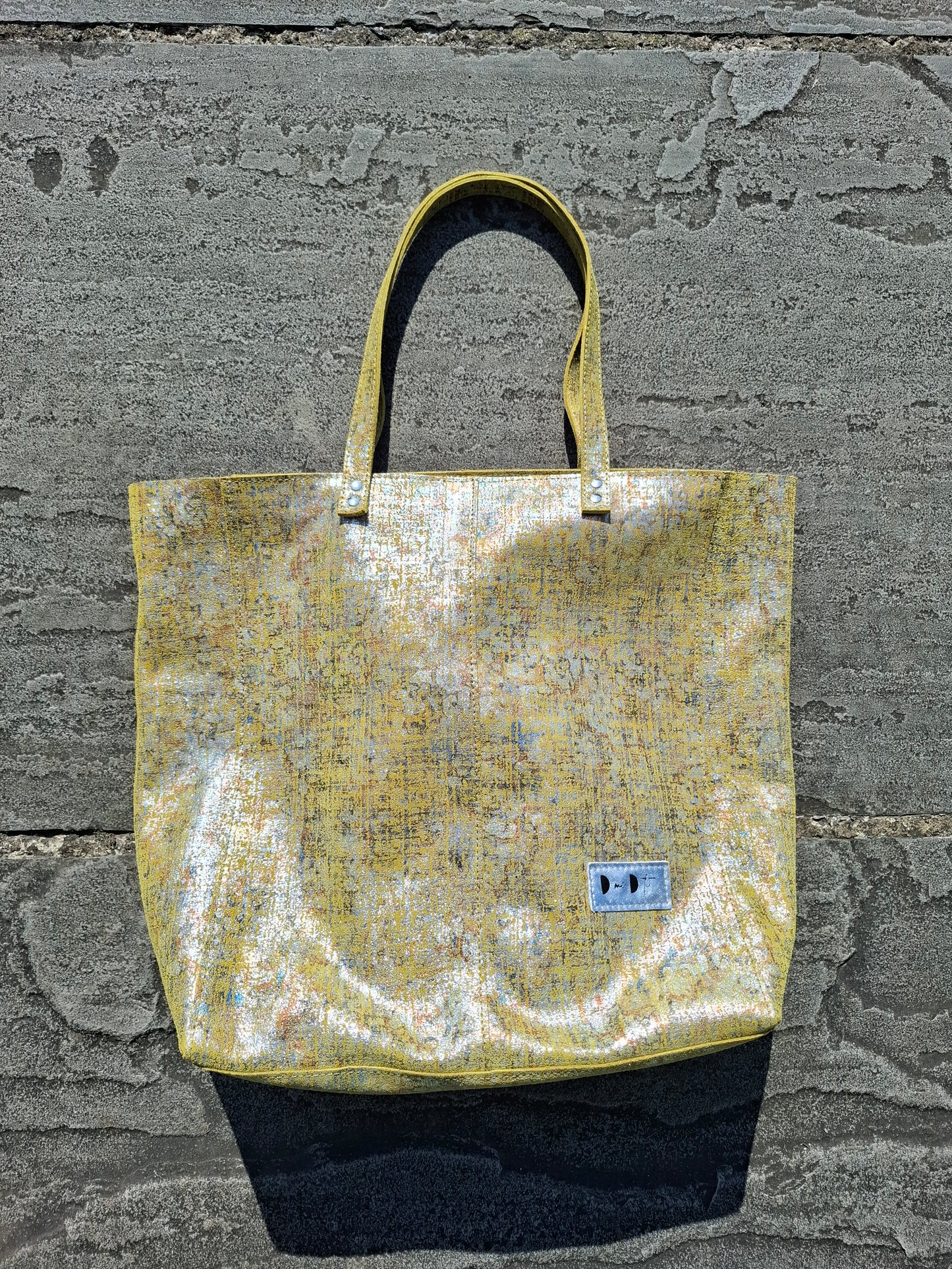 Bolso shopper VEGA XL piel jaspeado amarillo y plata