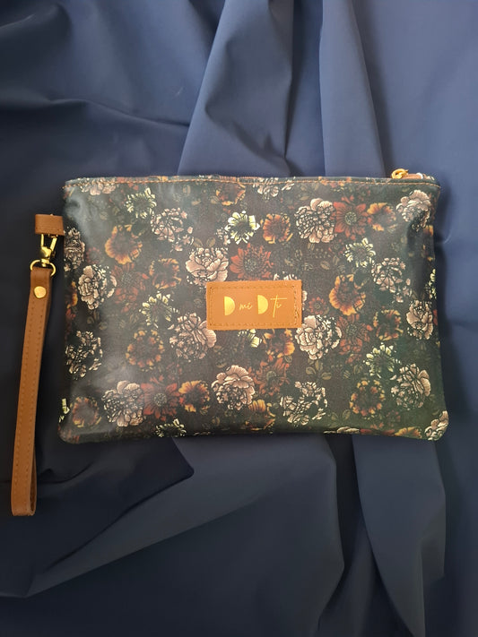 Bolso de mano DOBRA piel estampado flores negro y marrón