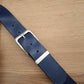 Cinturón hombre de piel azul 4cm hebilla plata vieja con X