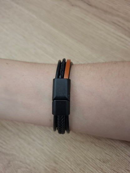 Pulsera piel negro y camel 5 tiras