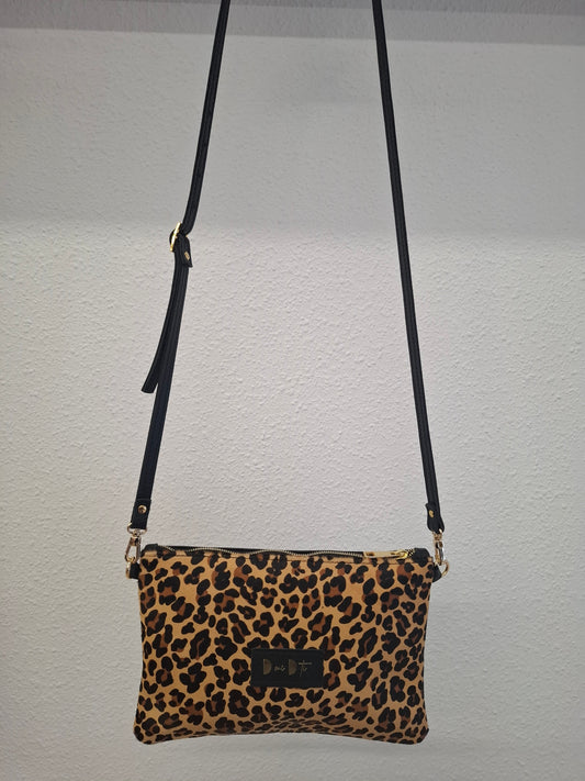 Bolso bandolera DOBRA piel con pelo leopardo amarillo y negro