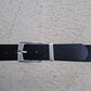 Cinturón hombre de piel negro 4cm hebilla plata vieja con raya negra